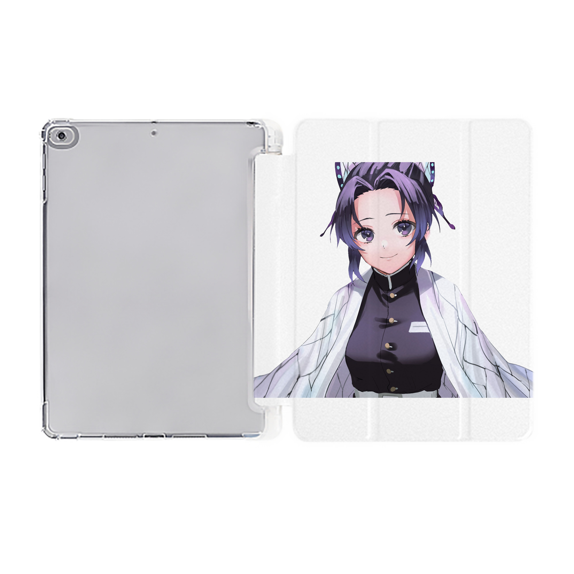 （画像用） 鬼滅の刃（きめつのやいば）蟲柱-胡蝶 しのぶ／こちょう しのぶ Kochou Shinobu IPad ケース ペン収納付き 三つ折りスタンド PUレザー×シリコン 対応機種9.5/10.5/10.9インチ